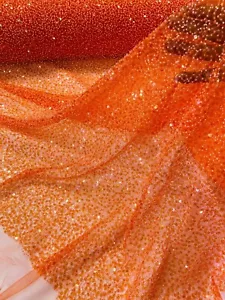 Perlenpailletten Perlenstoff - orange - bestickte Perlenpailletten Stoff von Hof - Bild 1 von 5