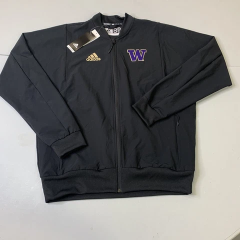 NWT Adidas University Of Washington Huskies Jacket Zip Up NCAA Team Issue Blk M Cover