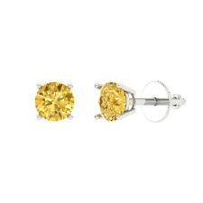 0.50ct Round Cut Solitaire Yellow Simulated Diamond Stud Earrings 14k White Gold