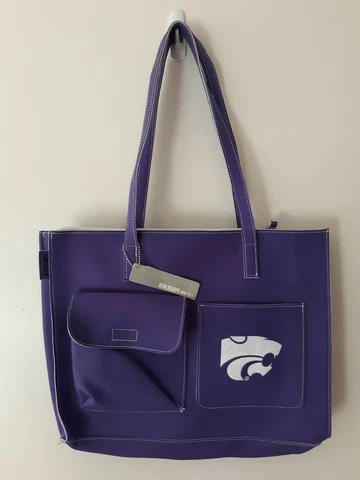 NWT ALAN STUART Collegiate Kansas State Leather Bag/Purse, Purple w/White Logo Cover