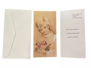 6 BIGLIETTI AUGURI PARTECIPAZIONE COMUNIONE CRESIMA GENERICO TIPO TESSUTO CM 18 - Imagen 1 de 1