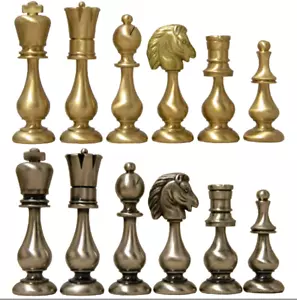 3 3 3/4 Pezzi Scacchi Classici Staunton Orientali Ottone Solido Italiano e Deposito - Foto 1 di 5
