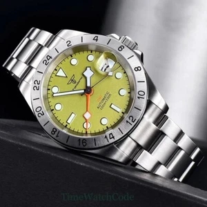 Reloj automático Tandorio GMT para hombre 40 mm NH34 esfera verde cristal zafiro fecha - Imagen 1 de 16