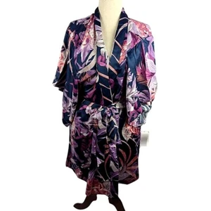 Linea Donatella Women's Mina Tropical Printed Satin Wrap Robe Size L/XL - Picture 1 of 4
