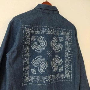 MOMOTARO JEANS Bandana Camicia Denim Indaco Paisley Navy Taglia 42 Made in Japan - Foto 1 di 13