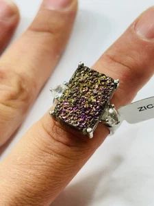 Gemporia purple drusy & white topaz ring UK size P new with tag - Picture 1 of 6