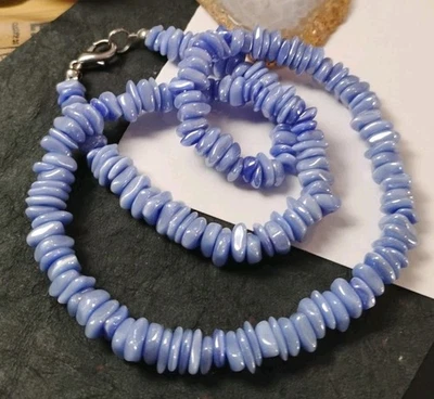 Boho/Surfer Vibe Iridiscente Esmaltado Periwinkle Azul ¿CALCEDONIA? Collar Chip 17" Foto 1 de 4