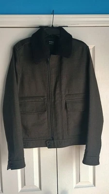 The Kuples 棕色羊毛机车夹克可拆卸毛皮领男式 M 码 — 第 1/4 张图片