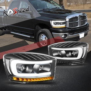 LED DRL SEQUENTIAL SIGNAL Projector Headlights for 06-09 Ram Truck Black/Clear - Picture 1 of 8