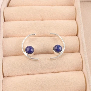 September Birth Oval Genuine Lapis Lazuli 925 Silver Handmade Mother Earrings - Picture 1 of 3