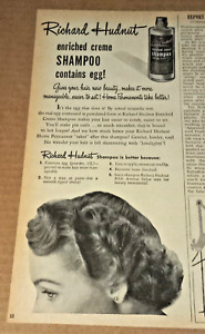 1949 print ad - Richard Hudnut egg shampoo pretty lady hair hairdo Advertising