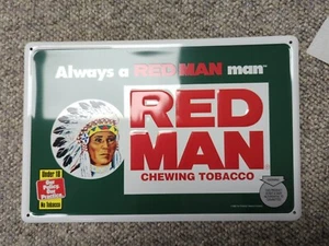 Red Man Chewing Tobacco Metal Sign-1996- Pinkerton Tobacco Company-NOS - Picture 1 of 5
