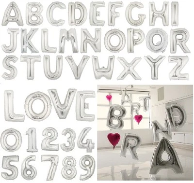 C-SPIN 16" 40" Silver Mylar Letter Number Balloons Party Birthday Wedding Decorations
