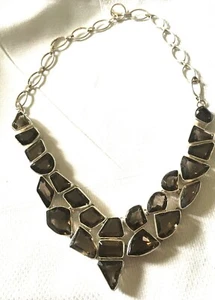 Large, Chunky Statement 925 Silver & Smokey Topaz Collar / Bib Necklace - Picture 1 of 6