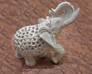 7" Soapstone Hand Carved Elephant Statue With Baby Inside Elegant Interior Decor - Picture 1 of 8