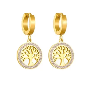Luxury Round Diamond Life Tree Stainless Steel Earrings Simple Vintage Earrings - Bild 1 von 5