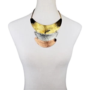 Messing Halskette dreifarbig Statement Halskette Latz gehämmert Choker BRS-NK6924TT - Bild 1 von 3