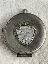 Vintage Small Silver Tone Pocket Compass Kansas & Horse Crest on Cover