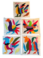 FIVE HANDMADE COTTON COASTERS COLORFUL BIRDS AND ANIMAL IMAGES 5 INCHES