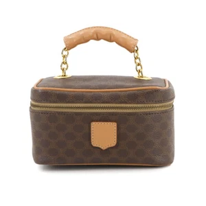 CELINE Macadam Vanity Hand Bag PVC Leather Brown Vintage Purse 90277002 - Picture 1 of 10