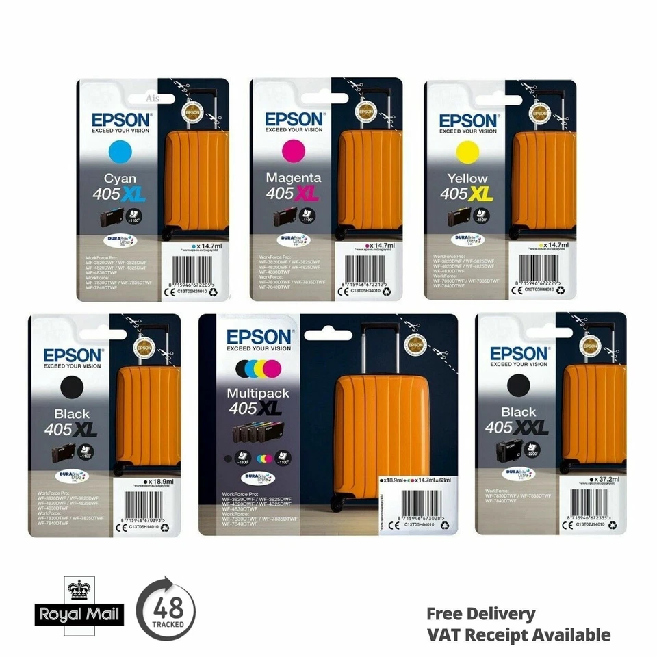 Genuine Epson 405XL/ 405XXL Suitcase Ink Cartridges for WF-4820DWF Printers LOT - Image 1 of 1