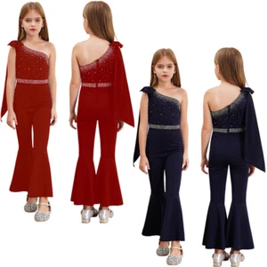 Kids Girls Jumpsuit Birthday Rompers Pants Bodysuit Pageant Costume Wedding - Picture 1 of 30