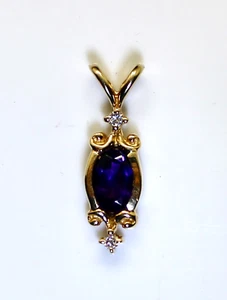 Truly Gorgeous 14K Yellow Gold .79 Ctw Oval Amethyst & Diamond Pendant - Picture 1 of 3