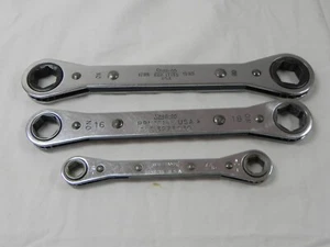 Snap-On & Williams 3 Pc Metric & SAE 0 Degree Offset Ratcheting Box Wrench Set - Picture 1 of 10