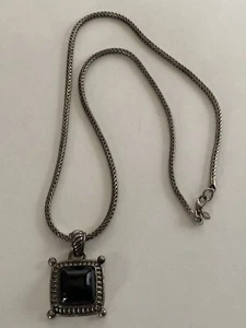 🐣 COLGANTE PIEDRA NEGRA CADENA PLATA ESTAMPADA MARCA CORONA PD VINTAGE 28” 1.25” - Imagen 1 de 5