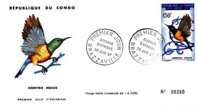 FAUNA BIRDS SUNBIRD CRANE SECRETARY TOURACO 1967 CONGO 4 FDC - Image 1 of 4