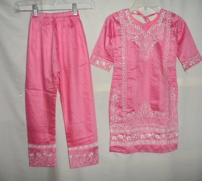 Conjunto de 2 piezas rosa bordado con cuentas Eid formal Salwar Kameez niña 6 7 8 talla 30 Foto 1 de 3