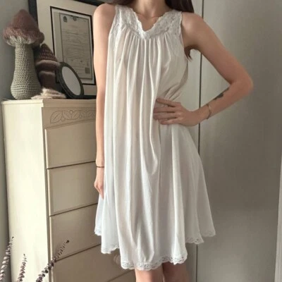 Camisón vintage Shadowline pequeño blanco azul transparente sin mangas hasta la rodilla de encaje Foto 1 de 4