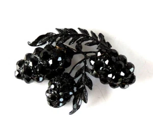 Vtg Antique Black Rhinestone Fruit Salad Brooch Pin Japanned Berries - Picture 1 of 6