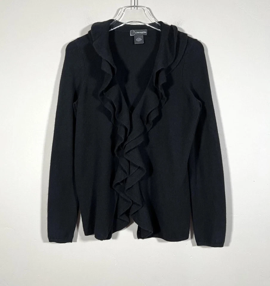 Cárdigan C by Bloomingdale's Suéter Mujer Grande Negro Lana Cachemira Volantes Foto 1 de 4