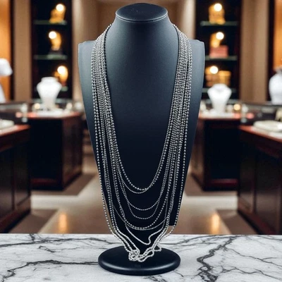 Collar Chicos Plata Multi Hilo Bola Cuentas Distintivo Capas Joyería de Moda Foto 1 de 4