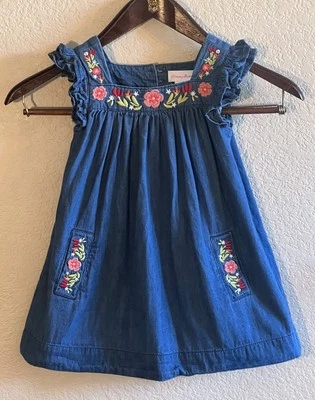 Vestido vaquero Tommy Bahama bordado floral sin mangas niñas 2T Foto 1 de 4