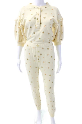 Something Navy Womens Crew Neck Esmeralda Ruffle Floral Jumpsuit Yellow Size XS - Image 1 of 4