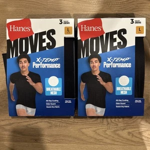 Camiseta Hanes 6 Moves X Temp Para Hombre Malla Transpirable Cuello Redondo, Negra/Gris GRANDE - Imagen 1 de 3