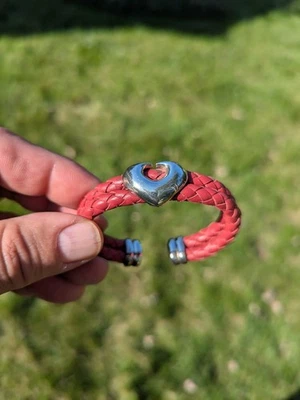 Brazalete Joseph Esposito Plata Esterlina Brazalete Corazón Rojo Cuero Trenzado Espo Sig Foto 1 de 4