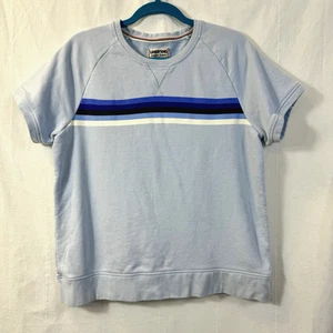 Lands End Serious Sweats Sweatshirt Women's Sz L Blue Stripe Short Sleeve Retro - Picture 1 of 10