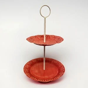 Two Tier Cupcake Stand 16in, Scalloped, Ruffled Metal Holiday Party Decor - Picture 1 of 5