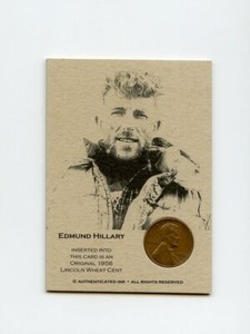 #LK.1202 EDMUND HILLARY 1956 Wheat Penny Insert Trade Card RARE