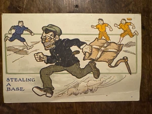 J94/ Baseball Sports Postcard c1910 Comic Stealing a Base Crook Game 525 - Picture 1 of 3