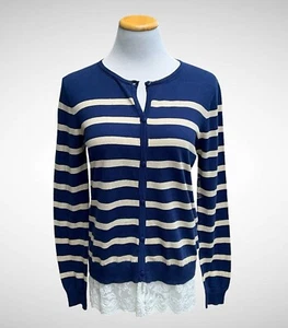 NWT Lili’s Closet Anthropologie 100% Cotton Striped Cardigan Lace Bottom, Size S - Picture 1 of 14