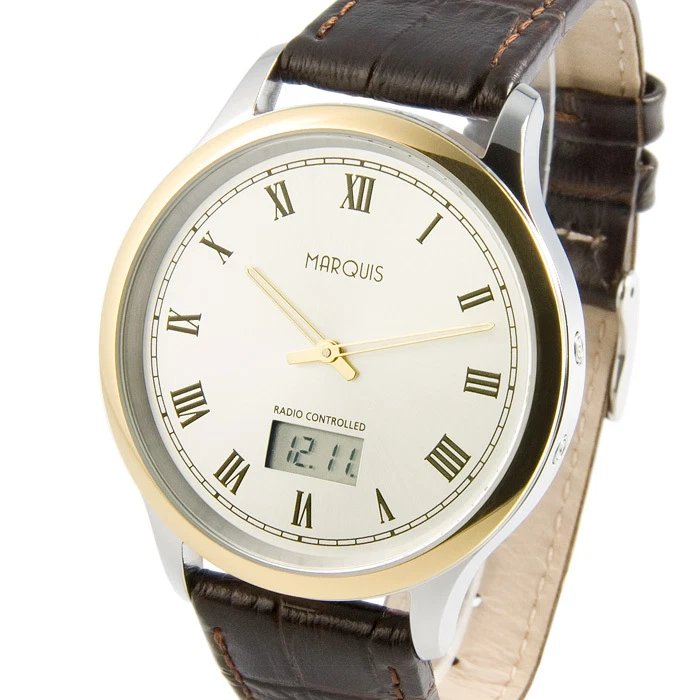 MARQUIS Elegante Bicolor Herren Funkuhr (deutsches Funkwerk) Armbanduhr Leder 964.4910
