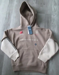 NWT! ABERCOMBIE KIDS TAUPE/BEIGE HOODED SWEATSHIRT HOODIE RELAXED FIT SZ 5/6 - Picture 1 of 8