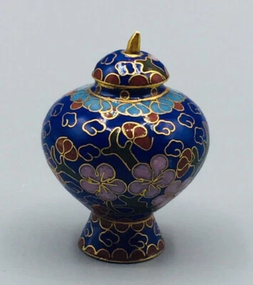 Cloisonne Deckel Dose Emaille Miniatur Messing Blumen - Bild 1 von 4