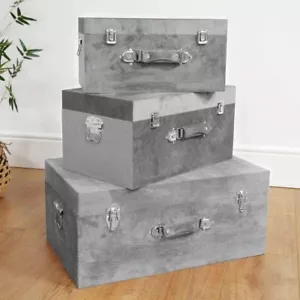 Beautify Storage Trunks, Set of 3 Grey Velvet Finish Wooden Storage Chests - Picture 1 of 5