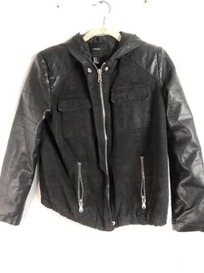 Forever 21 black zipper jacket with hood sz M zipper pockets Cc9 - Picture 1 of 7