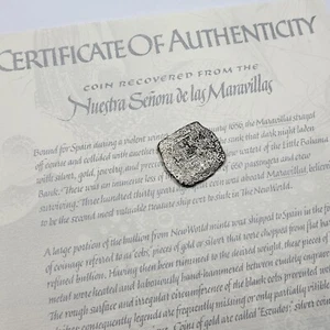 1655 DATED Mexico Silver Cob 8 Reales MARAVILLAS SHIPWRECK with COA Scarce *J404 - Picture 1 of 5